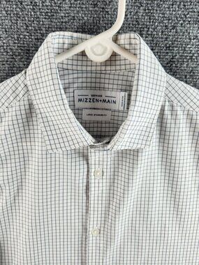 Mizzen + Main Leeward Shirt Men Blue Check Stretch Large Standard Fit Adult